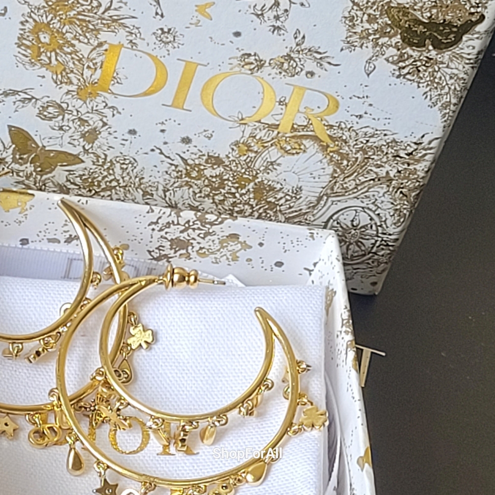 Dior Gold Crescent Moon  Chram Earrings - Picture 3 of 12